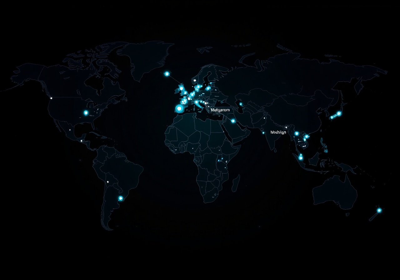 Network topology diagram showing StatusPulse monitoring agents distributed across Frankfurt, Virginia, Singapore, and São Paulo data centers